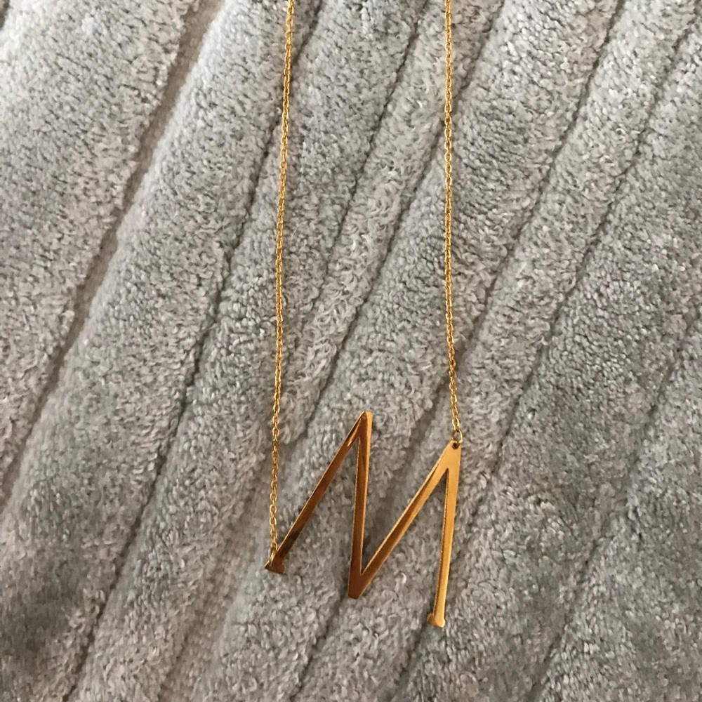 “M” Initial Gold Necklace - Picture 2 of 4